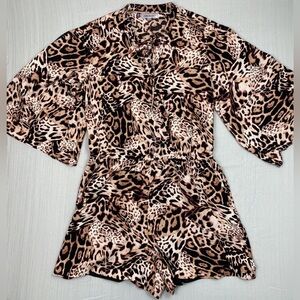 Jennifer Lopez Womens Romper One piece Size 8 Pink Brown Animal Print